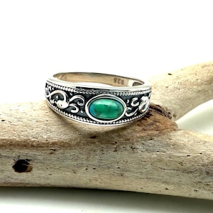 Southwest Turquoise Seirl Ring 5-10 , 925 Sterling Silver, Natural Turquoise