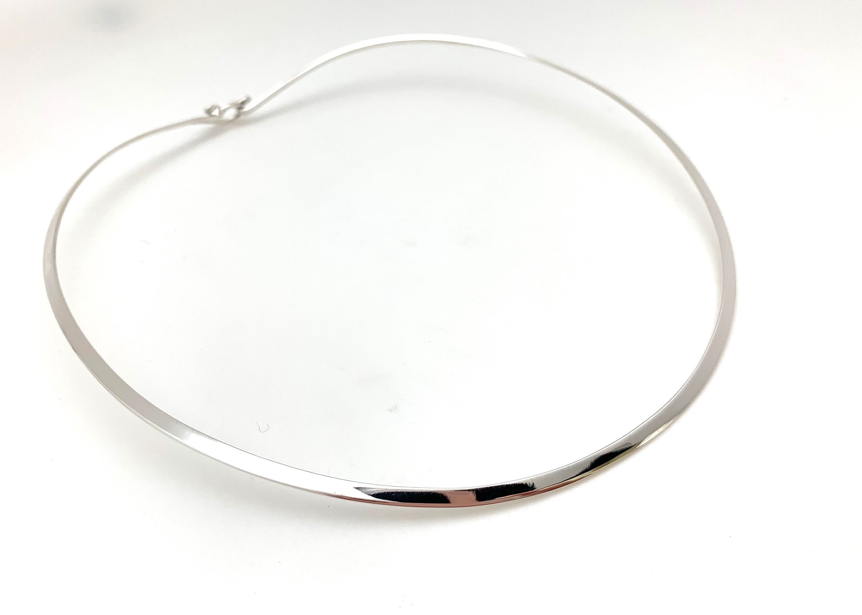 Flat 5mm Silver Choker 17 inch / 5mm Silver Round Choker / Silver Contoured Choker with Hook /  Flat 17inch Choker / Minimalist / 925