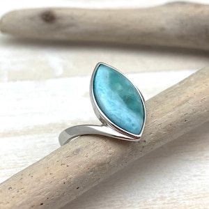Larimar Marquee Silver Ring Size 7, 8, 9 - Larimar Sterling Ring - Natural Larimar Marquee Ring - Larimar Statement Ring - 925 Sterling