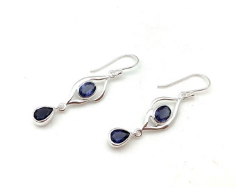 Purple Iolite Sterling Silver Earrings – Dangle Hook Design