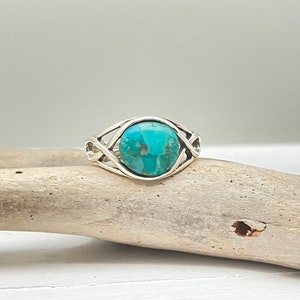 Celtic Turquoise Eternity Ring, Natural Turquoise Ring, Smooth Turquoise, Celtic Knot, 925 Sterling Silver, Sizes 4 to 10