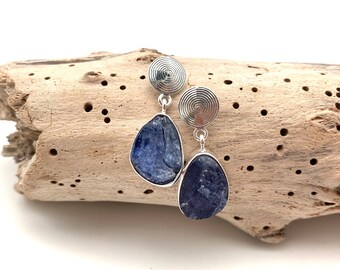 Raw Tanzanite Silver Earrings // Freeform Blue Tanzanite Post Earrings // Natural Raw Tanzanite // 925 Sterling Silver