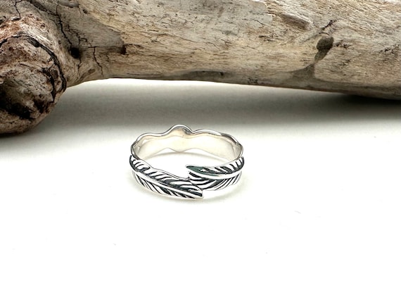 Silver Feather Ring, Southwest Style, Fern Leaves, Stacking, 925