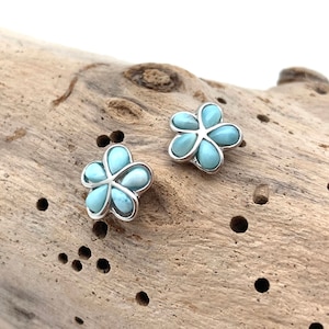 Larimar-bloemknopoorbellen, plumeria, sterlingzilver