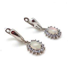 Natural White Opal Tanzanite Earrings - Natural Opal Silver Earrings - White Opal Post Earrings - Tanzanite Opal Earrings - Sterling Silver
