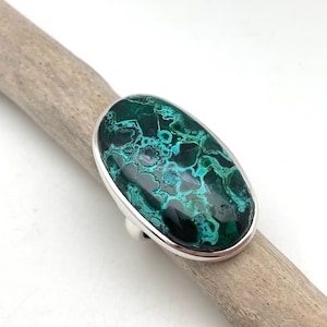 Chrysocolla Malachite Ring Size 6.5- Blue Green Chrysocolla Silver Ring - Chrysocolla Stone Ring - 925 Sterling Silver - Malachite Ring