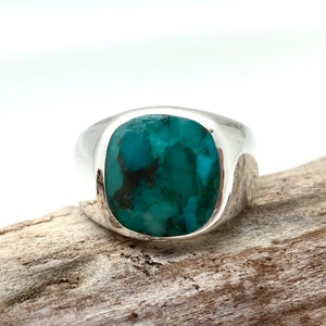 Turquoise Signet Heavy Ring 7-12 - Sterling Silver 925 - Turquoise Solid Silver Ring - Turquoise Stone Ring - Turquoise Sterling Ring