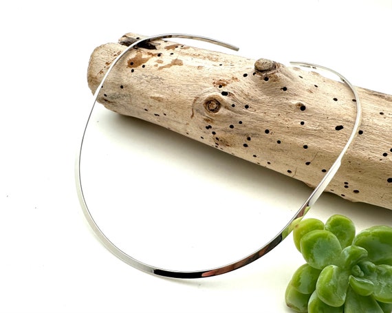 Sterling Silver Open Back Choker Necklace - Minimalist Pendant