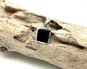 Square Black Onyx Pendant, 925 Sterling Silver (10mm)