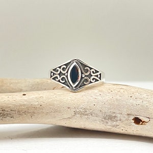 Marquise Black Onyx Ring, 925 Sterling Silver, Celtic Ring , Scroll Ring , Sizes 5 to 10