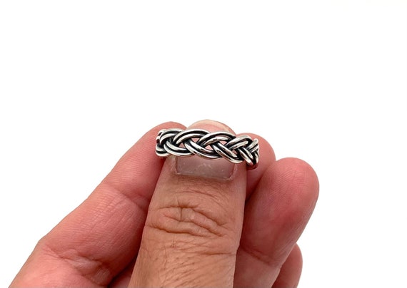 Bague Corde Tissée En Argent Sterling 925 - Taille 7.50 - Pour Femmes, Hommes, Garçons - Occasion Très Bon état