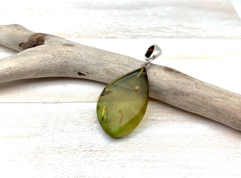Green Amber Pendant Green Caribbean Amber Pendant Smooth Amber Pendant Natural Amber Freeform 925 Sterling Silver