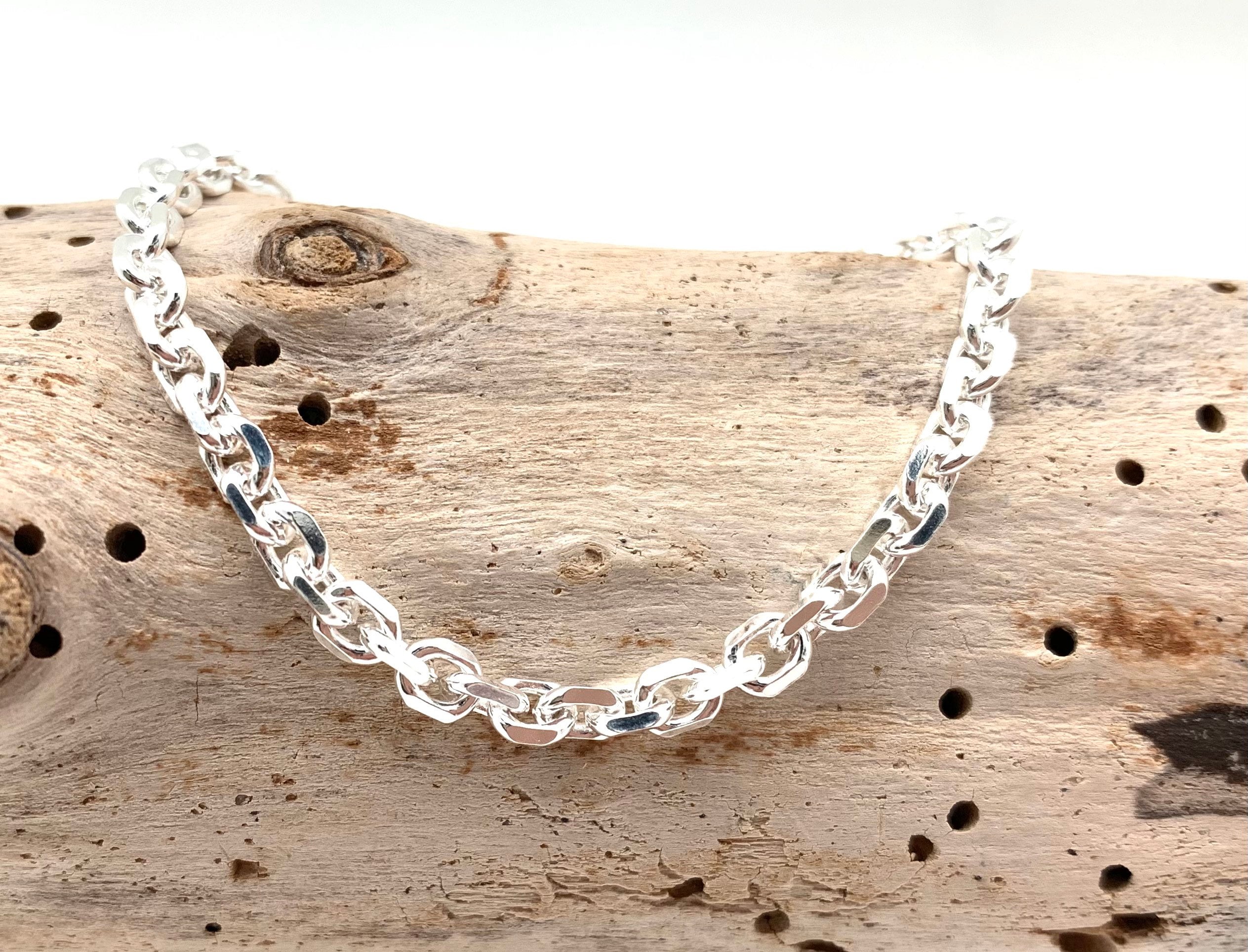 Sterling Silver Anchor Cable Link Bracelet, Heavy Chain, 4mm - Etsy