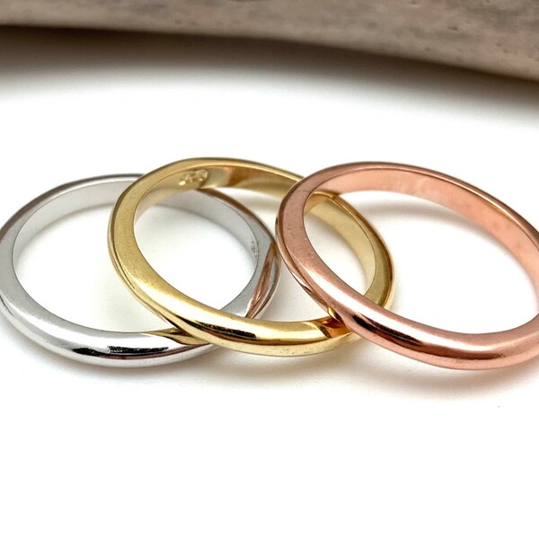 Silber Tri Color Trio Ring 2mm 5-12 / Silber Gold Rose Gold Set von drei 2mm Ringen / Mix Color Multi Ring /925 Sterling Silber