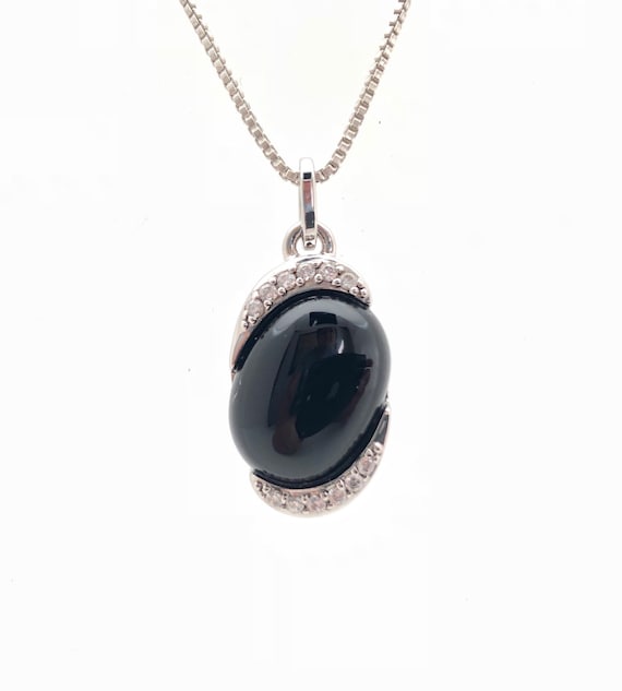 Black Onyx Necklace // Black Onyx Pendant Necklace // Oval