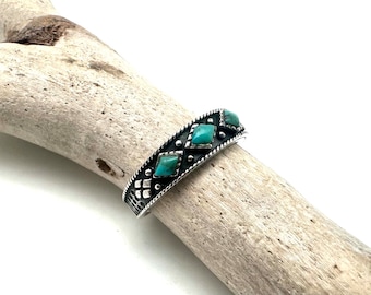 Southwest Turquoise Ring , 925 Sterling, Natural Turquoise Diamond Band, Size 5-10