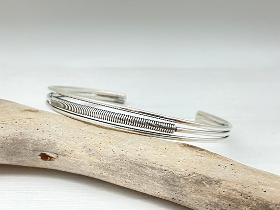 Small Size Silver Coil Cuff Bracelet 925 Sterling Silver Fits Size