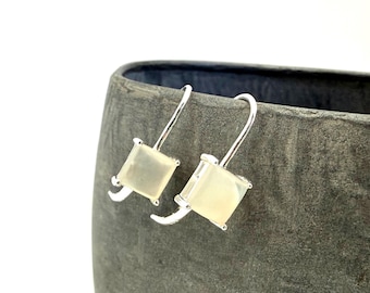 Mother of Pearl Square Earrings // Modern MOP Dangly // 925 Sterling // Gift for Her