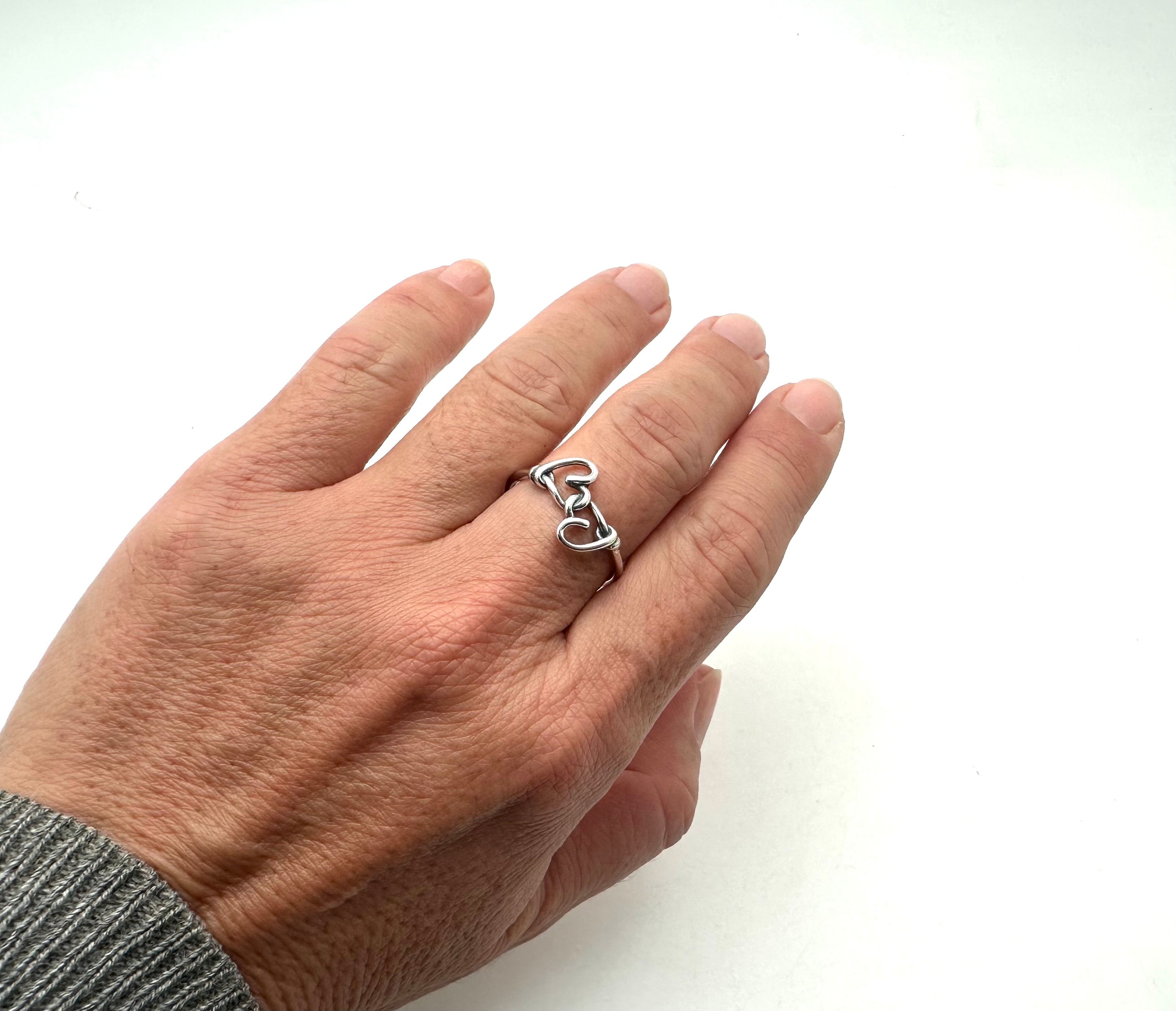 Sterling Silver Intertwined Heart Ring, Modern Love Ring - Etsy