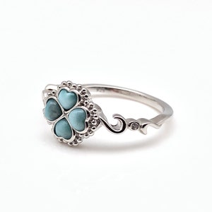 Four Leaf Clover Ring - Four Leaf Clover Larimar Ring Size 5 - Sterling Silver - Clover Ring - Larimar Ring - Irish Clover Ring