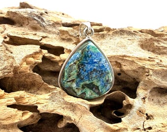 Azurite Turquoise Teardrop Pendant, 925 Sterling Silver / Natural Azurite 25mm