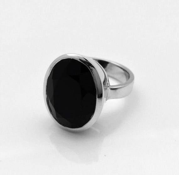 Bague En Argent Sterling 925 Avec Onyx Noir Facetté - Taille 50 - Occasion