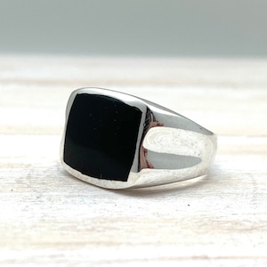 Simple Black Onyx Signet Ring - Sterling Silver 925 - Black Onyx Silver Ring - Black Onyx Stone Ring - Black Onyx Sterling Ring