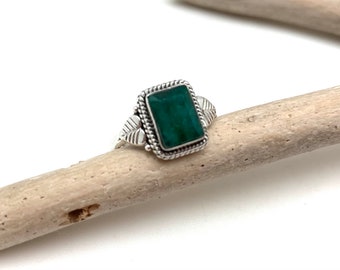 Natuurlijke smaragdgroene ring 6, 7, 9//groene smaragdbladring//smaragdgroene zilveren ring//925 sterling