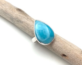 Larimar Teardrop Ring, Sterling Silver Size 9