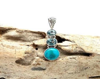 Turquoise Blue Topaz Pendant / 925 Sterling / Kinsman Turquoise/ Multistone / Gift for her