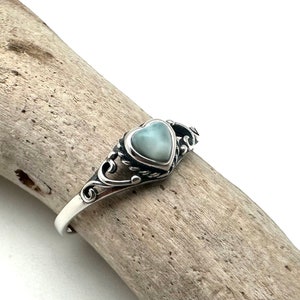 Larimar Heart Silver Ring 5, 6, 8, 10 / Larimar Silver Ring / Small Heart Ring / 925 Sterling
