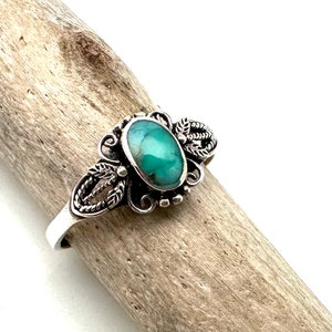 Turquoise Victorian Leaf Ring, 925 Sterling Silver, Natural Turquoise, Dainty Turquoise Vintage Inspired , Sizes 4 -10