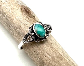 Turquoise Victorian Leaf Ring, 925 Sterling Silver, Natural Turquoise, Dainty Turquoise Vintage Inspired , Sizes 4 -10