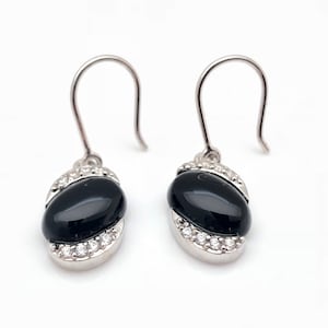 Black Onyx Earrings // Small Oval Shape Black Onyx Earrings // 925 Sterling Silver