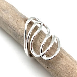 Silver Swirl Long Ring / Swirl Cage Ring 8, 9 / Long Finger Swirl Ring / Wrap Around Ring / Silver Statement / Sterling Silver