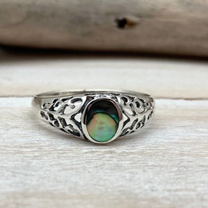 Small Abalone Ring - Small Oval Shape Abalone - Abalone Delicate Ring - Abalone Victorian Ring - 925 Silver - Size 5, 6, 7, 8, 9