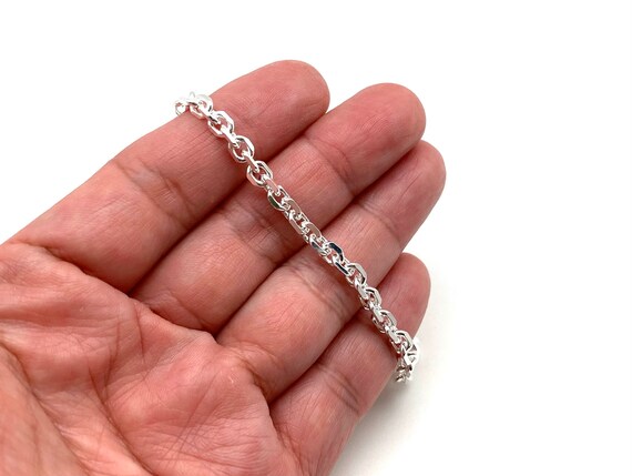 Sterling Silver Anchor Cable Link Bracelet, Heavy Chain, 4mm - Etsy