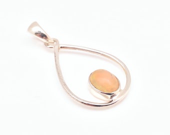 Colgante de ópalo etíope natural - Plata de ley, piedra de nacimiento de octubre