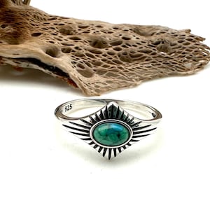 Turquoise Sunrise Silver Ring / Southwestern Inspired Turquoise Ring / 925 Sterling 5-10 / Natural Turquoise