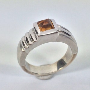 Yellow Citrine Sterling Silver Ring // Platinum (Rhodium) Finish // Modern Design // Citrine Silver Ring // Size #7