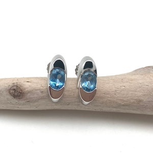 Blue Topaz Silver Earrings 13mm // Blue Topaz Post Earrings // Sterling Silver
