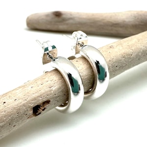 Silver Small Hoop Earrings 14mm / Silver Post Hoops 14mm x 4mm / Thick Tube Silver Hoops / Sterling Silver