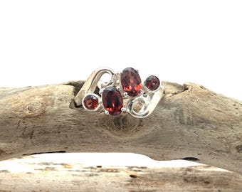 Red Garnet Ring, Multi Stone, January Birthstone, 925 Sterling Silver, Size 7,8