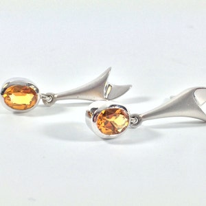 Yellow Citrine Silver Earrings // Sterling Silver // Platinum (Rhodium) Finish