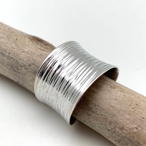 Silber Baum Zigarre Ring / Baum Silber Konkave Silber Band / breiter Langer Fingerring / 25mm Breite Ringgröße 6, 7, 8, 9 / 925