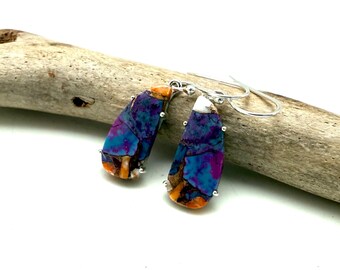 Turquoise Oyster Shell Earrings, 925 Sterling Silver, 22mm Stone
