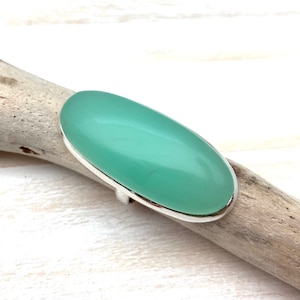 Jade Chalcedony Ring Size 5, 6 // Cabochon Jade Chalcedony Stone Ring // Oval Jade Chalcedony Statement Ring // 925 Sterling Silver