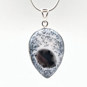 Dendritic Agate Opal Pendant - Sterling Silver - Simple Pear Shape Setting - Dendritic Agate Stone Pendant - Dendritic Opal Pendant