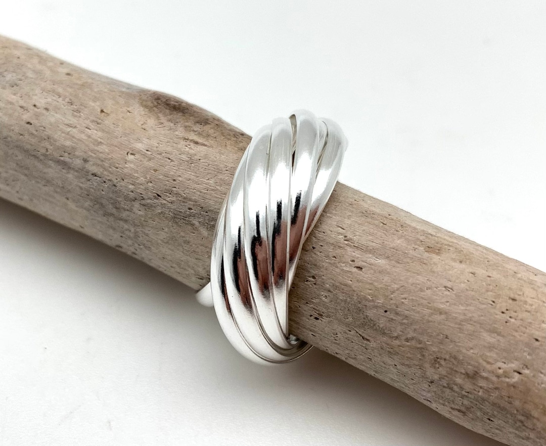 Sterling Silver Multi Band Rolling Ring, Linked Stacking Ring - Etsy