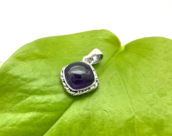 Square Amethyst Pendant, 925 Sterling Silver, February Birthstone